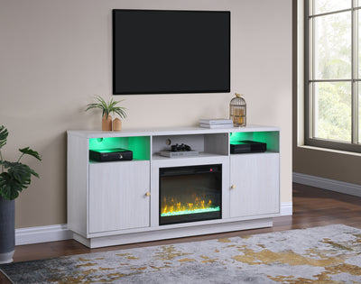 70-Inch Electric Fireplace TV Console with Heater, LED Lights, Cabinets, Fits 60-69 in TVs, White Walnut
