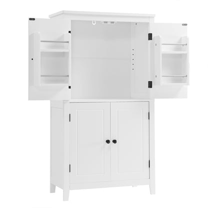 Stylish Freestanding Bathroom Storage Cabinet with 4 Adjustable Shelves, White MDF Unit