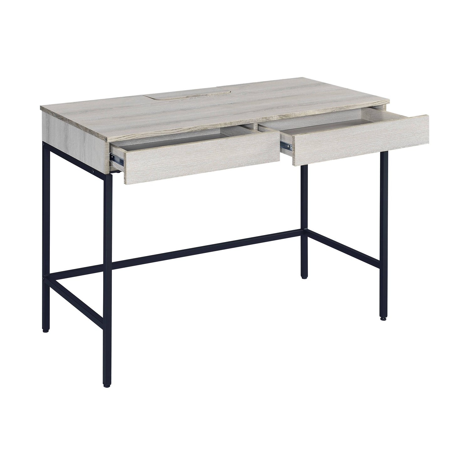 Rustic Modern Two-Drawer Writing Desk in Natural and Black Finish