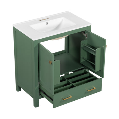 30" Elegant Green Bathroom Storage Vanity with Integrated Undermount Sink and Soft-Close Features