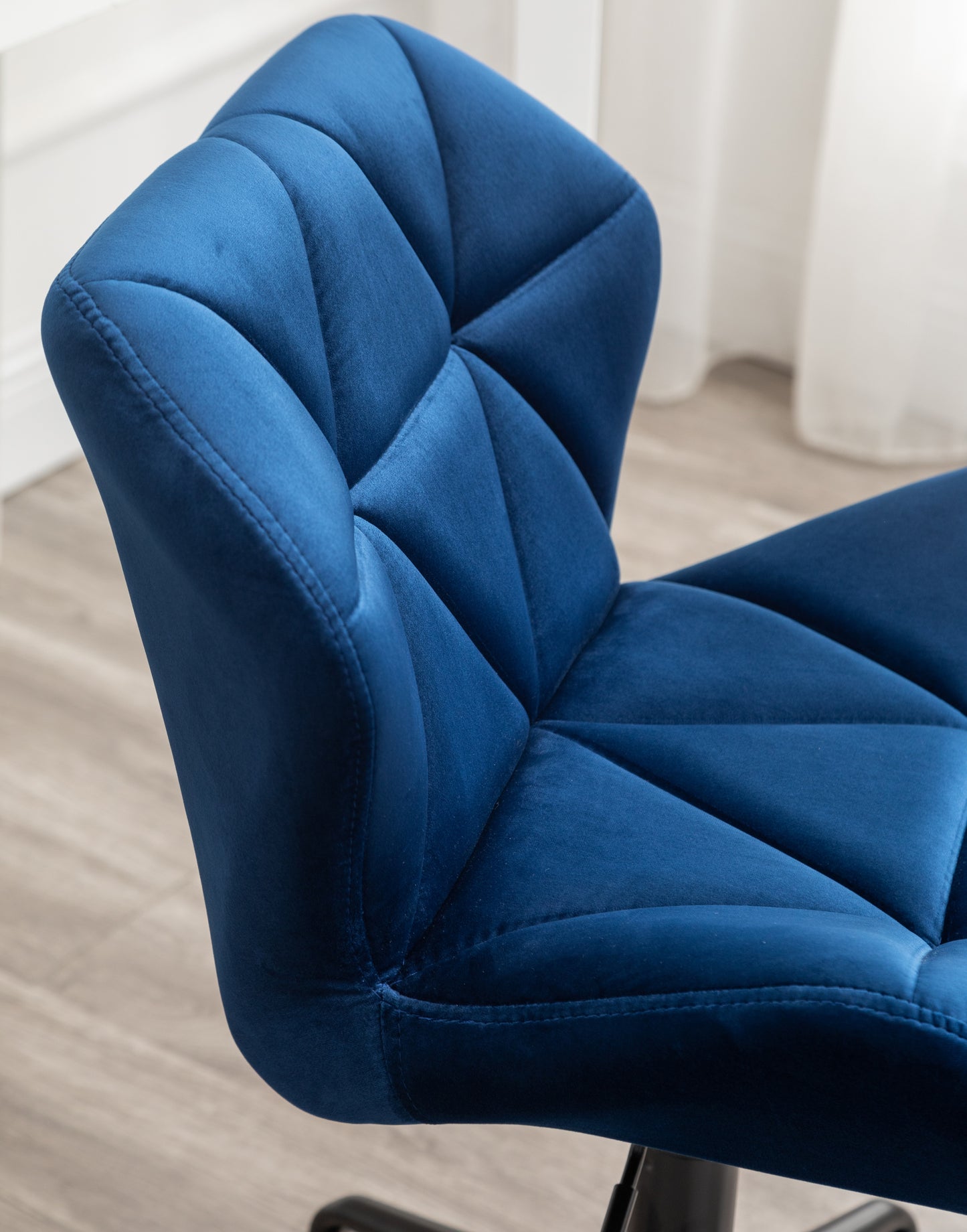 Blue Velvet Diamond Tufted Adjustable Swivel Office Chair