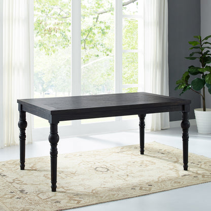 Urban Style Wood Dining Set Table And Six Chairs Dark Wash