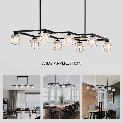 8-Light Metal Chandelier for Dining Room & Kitchen Island, Ceiling Pendant G9 Bulbs Included Matte Black