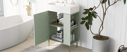 Contemporary 21.6" Green Bathroom Vanity with Ceramic Sink and Right Side Storage Cabinet