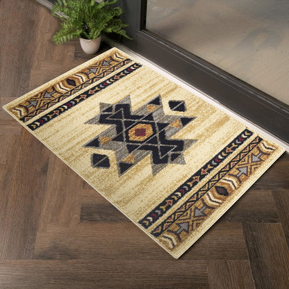 Southwest-Style 5'3" x 7'3" Area Rug, Low-Pile, Polypropylene, Jute-Backed, Stain-Resistant Cream