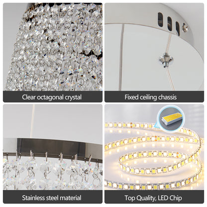 15.7-Inch Crystal Pendant Ceiling Light with Adjustable Height, 16W LED, 110V, Chrome/Transparent