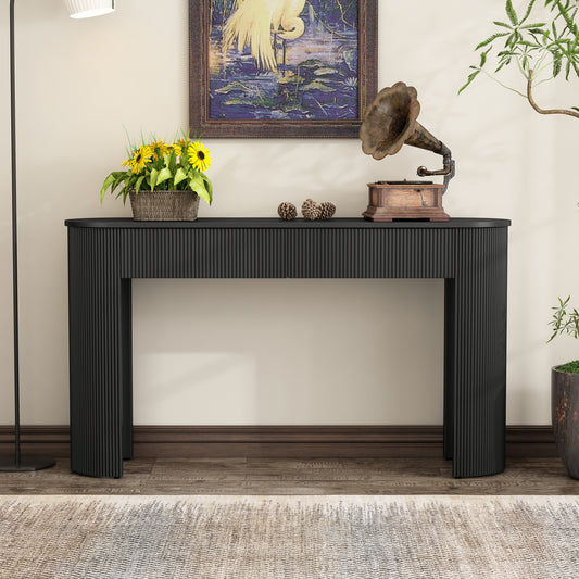 54in Modern Fluted Entryway Console Table with 2 Drawers, Oval Top, MDF, for Living Room, Black