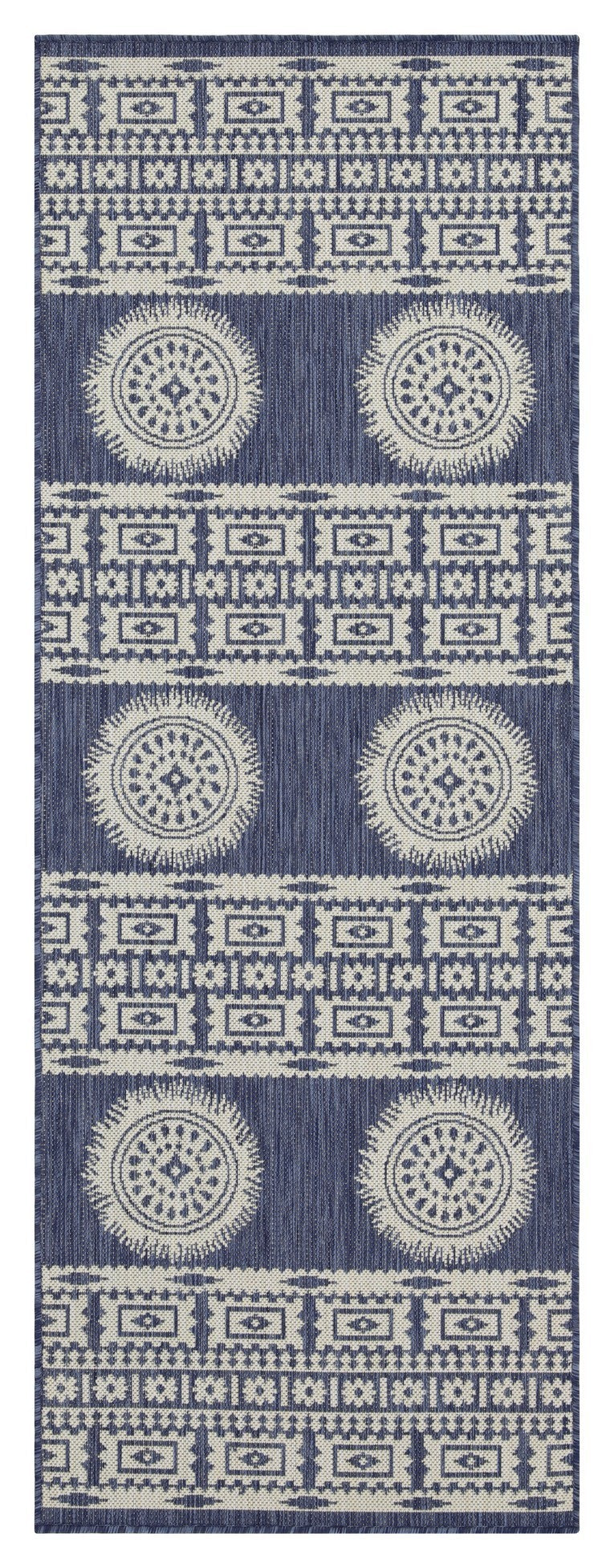 Indoor/Outdoor Area Rug, 2 ft 7 in x 7 ft 3 in, Polypropylene, Stain-Resistant, Entryway/Patio, Blue