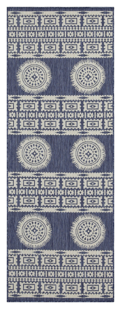 Indoor/Outdoor Area Rug, 2 ft 7 in x 7 ft 3 in, Polypropylene, Stain-Resistant, Entryway/Patio, Blue