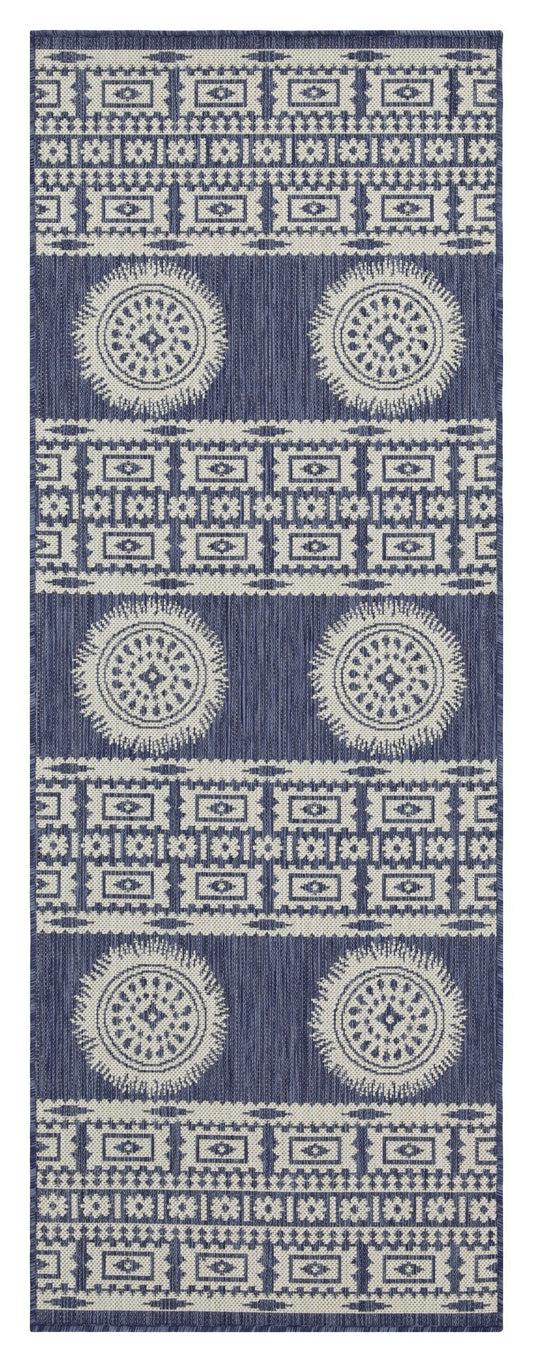 Indoor/Outdoor Area Rug, 2 ft 7 in x 7 ft 3 in, Polypropylene, Stain-Resistant, Entryway/Patio, Blue