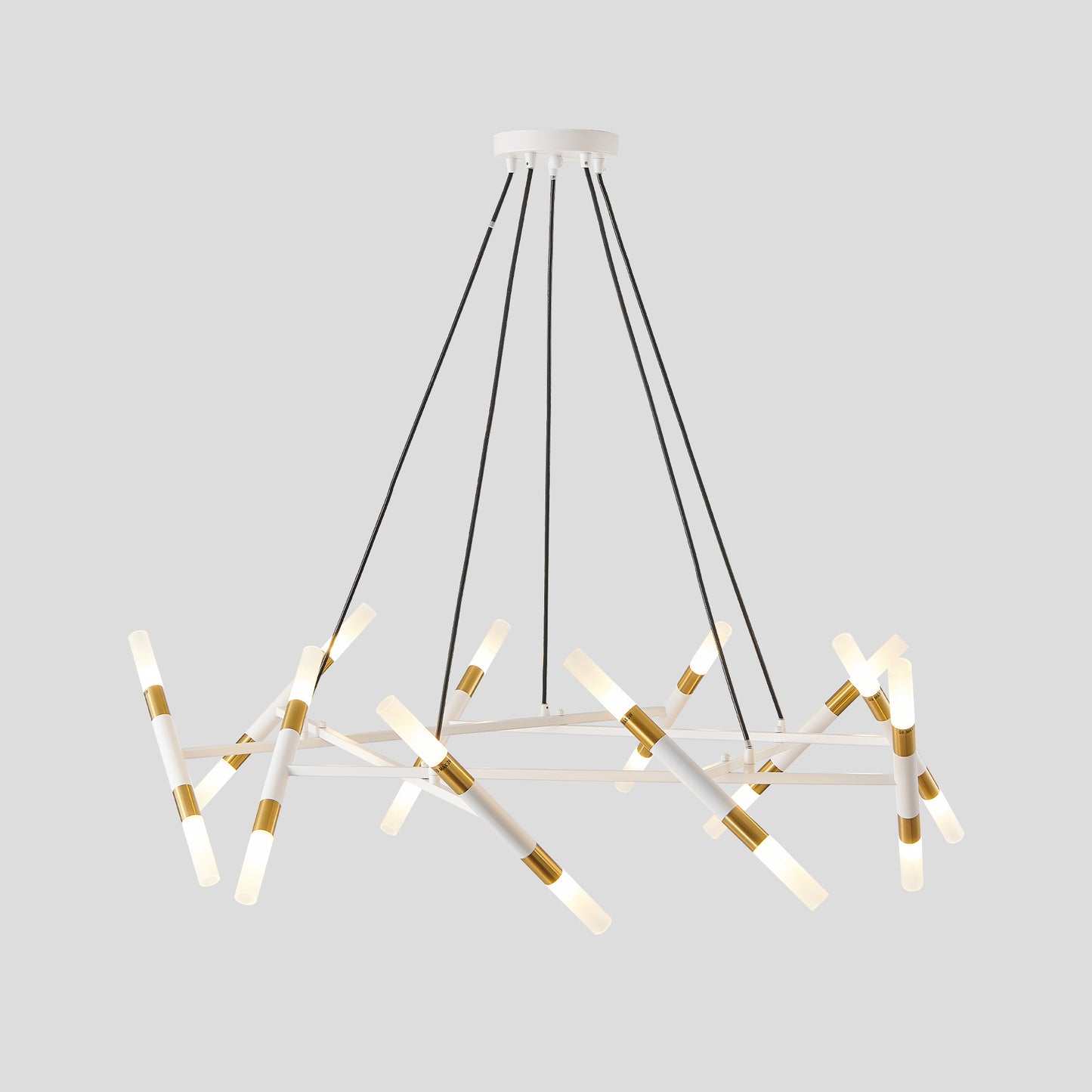 Branch Chandelier, Frosted Tubes, Adjustable Height, Dining Room or Kitchen Island White & Golden