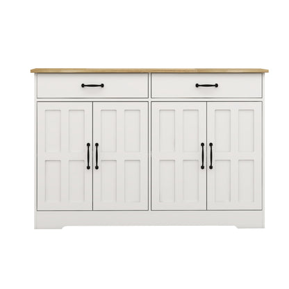 47.95" Farmhouse Buffet Cabinet Storage Sideboard with 2 Drawers and 4 Doors for Dining Living Room Kitchen Cupboard-White