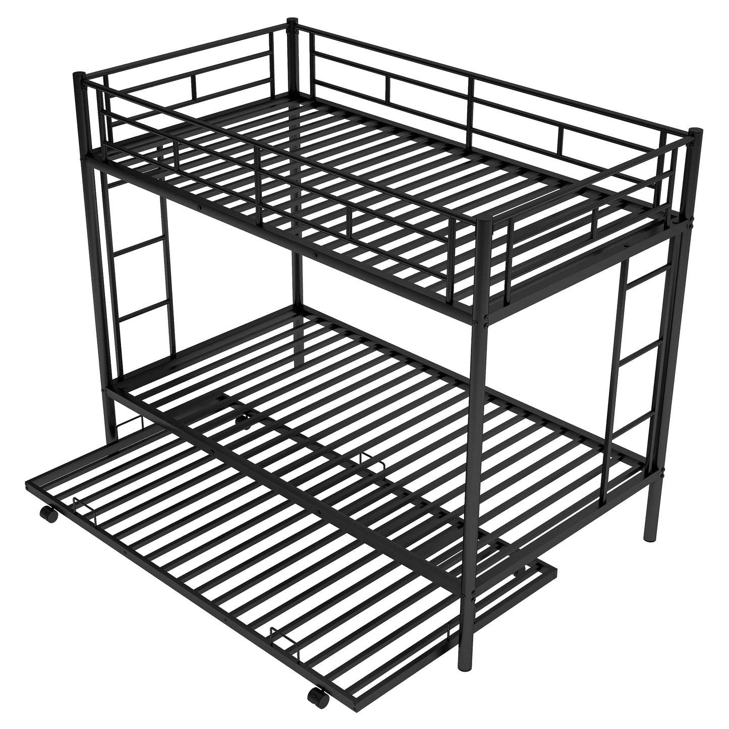 Sleek Black Twin Over Twin Bunk Bed with Trundle for Ultimate Space Efficiency