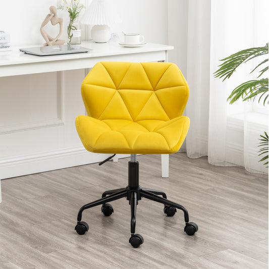 Yellow Velvet Adjustable Swivel Office Chair with Diamond Tufting