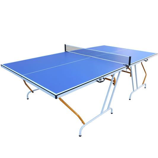 9-Foot Folding Indoor Table Tennis Table with Net, Ping Pong Set (2 Paddles, 3 Balls) Easy Fold Blue