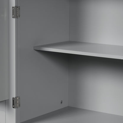 Tall Grey MDF Bathroom Storage Cabinet with Adjustable Shelf and Multiple Storage Solutions