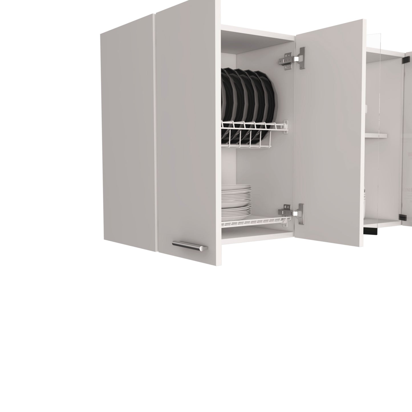 White Wall Cabinet with Four Doors, Two Glass Doors, and Internal Shelves, 24" H