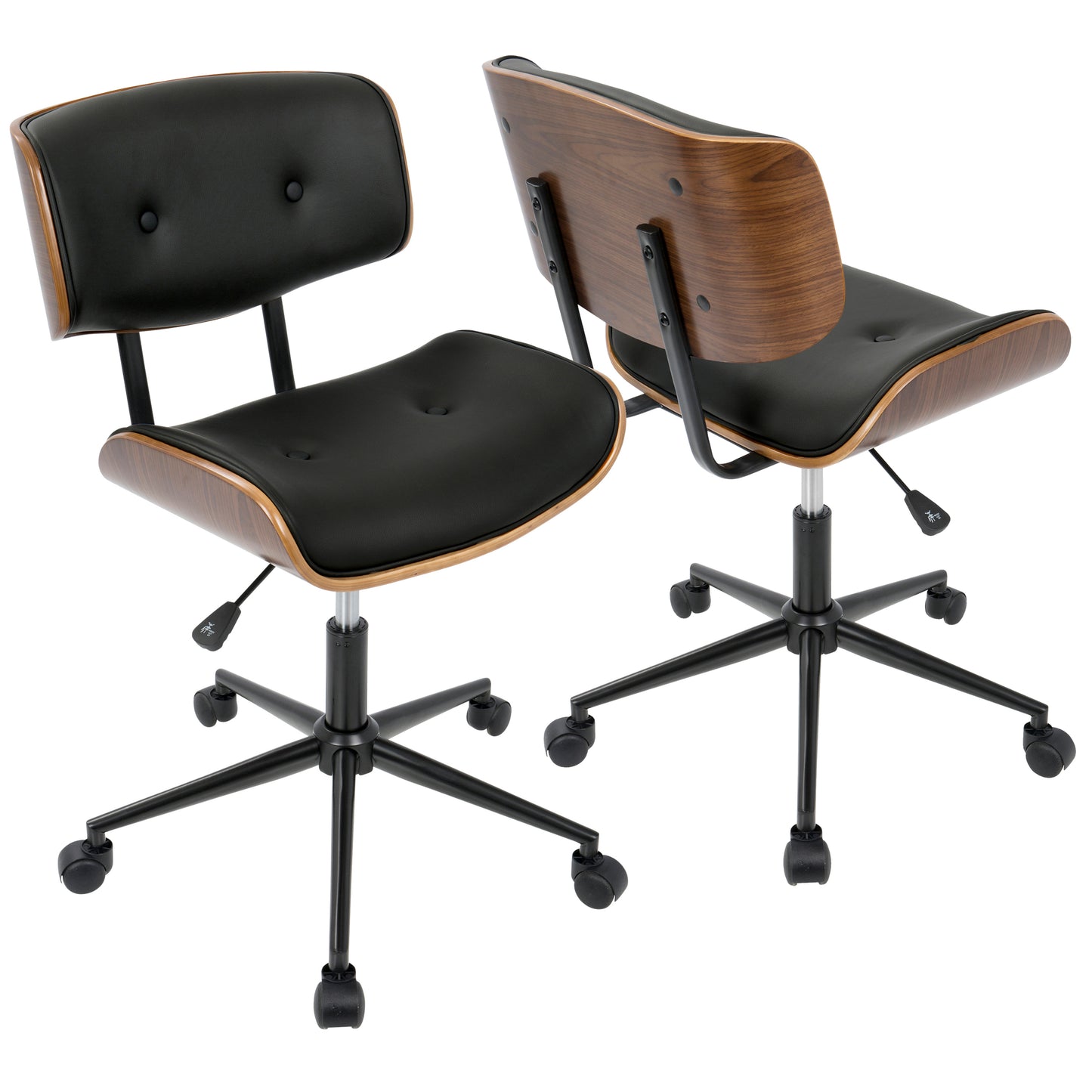 LumiSource Lombardi Mid-Century Modern Swivel Office Chair in Walnut and Black Faux Leather