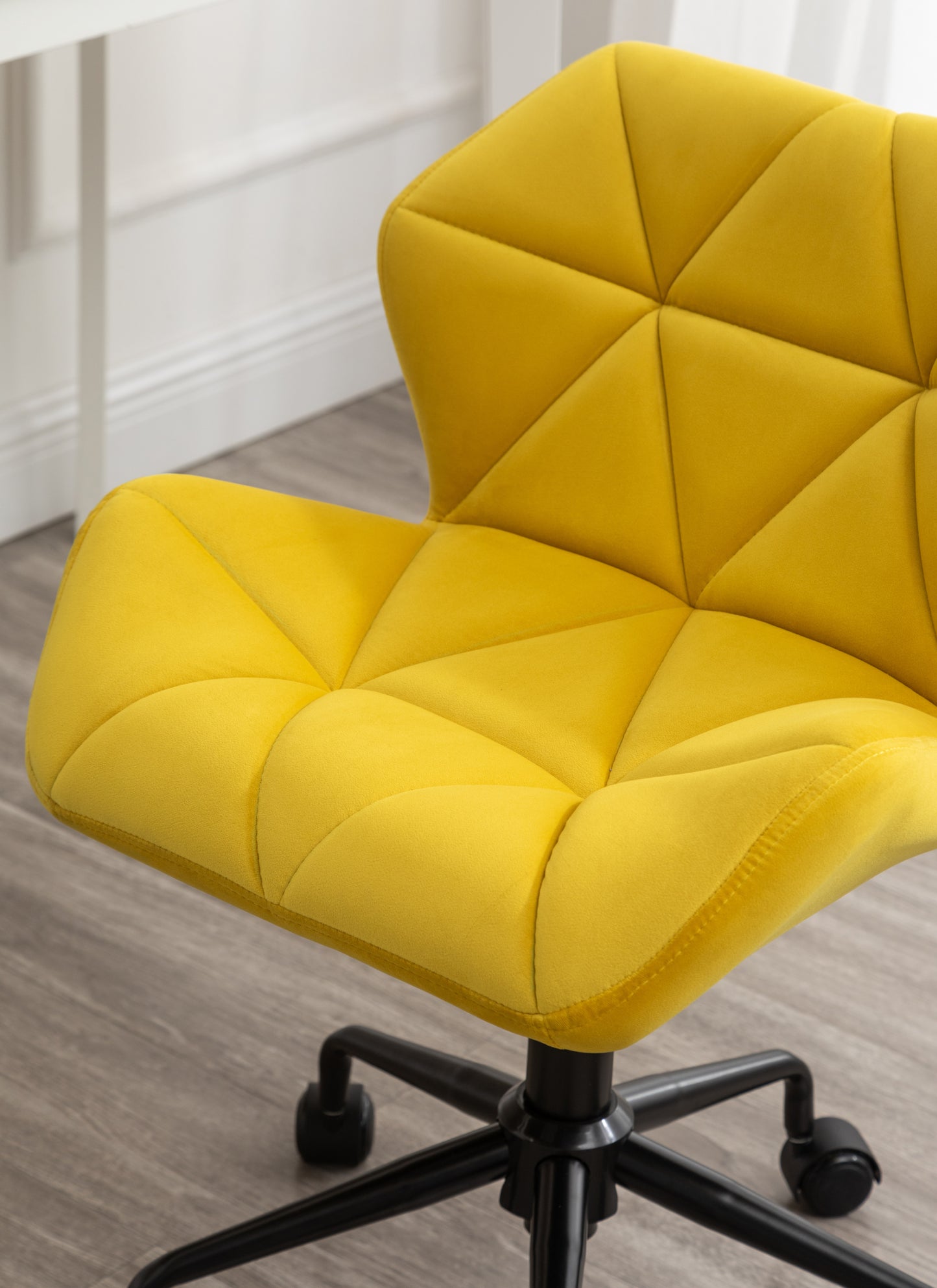 Yellow Velvet Adjustable Swivel Office Chair with Diamond Tufting