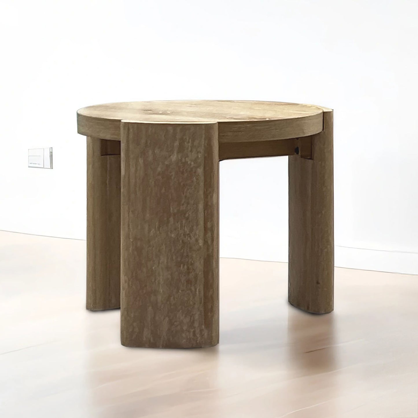 Round End Table with Panel Base, 20-Inch Diameter, Engineered Wood & Rubberwood, Modern Living Oak Finish