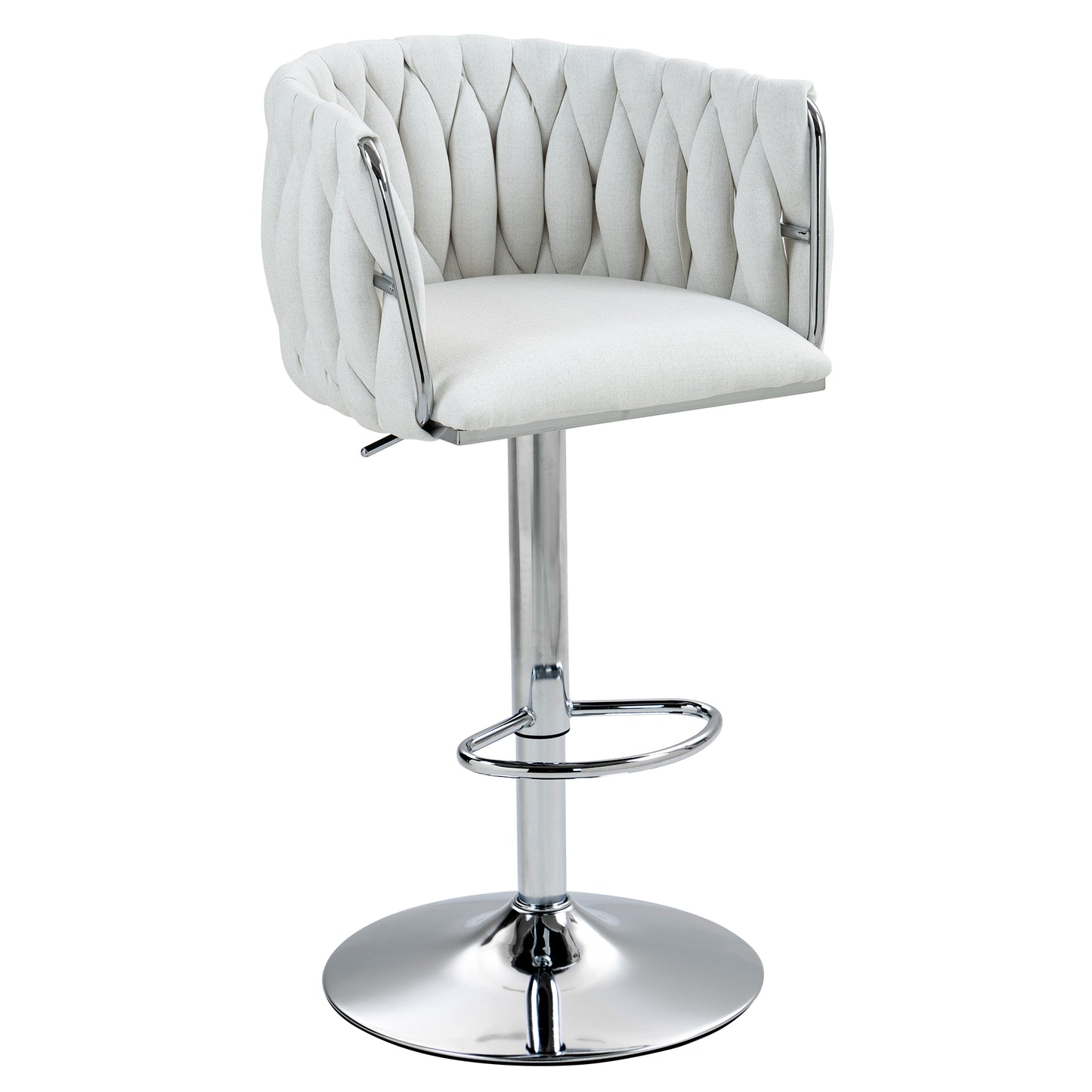 Counter-Height Bar Stools Set of 2, 360° Swivel, Fabric Cushions, Woven-Back, Foam-Padded, Beige