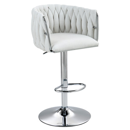 Counter-Height Bar Stools Set of 2, 360° Swivel, Fabric Cushions, Woven-Back, Foam-Padded, Beige