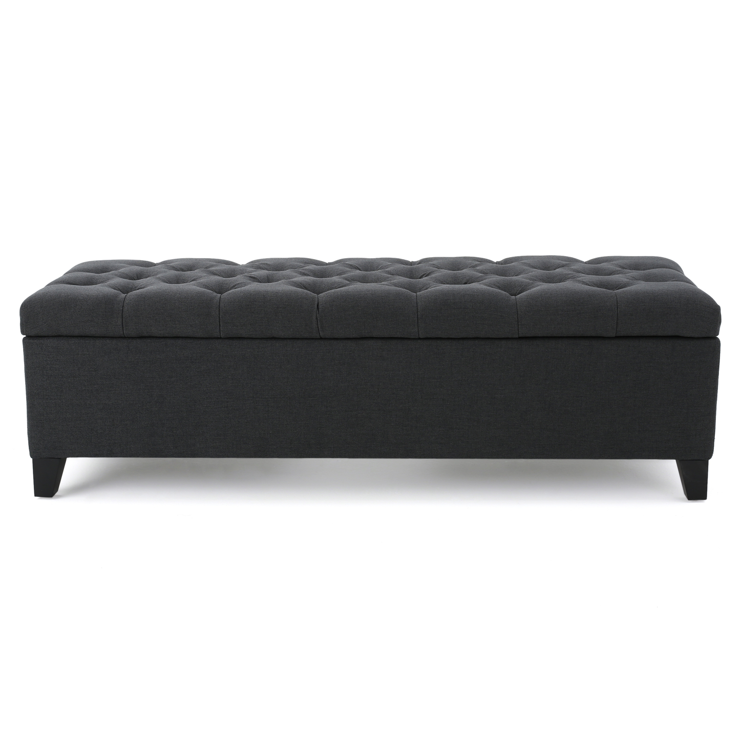 Contemporary Storage Ottoman, 51W x 17.5D x 17H, Button-Tufted, Fabric, Soft-Close, Dark Gray