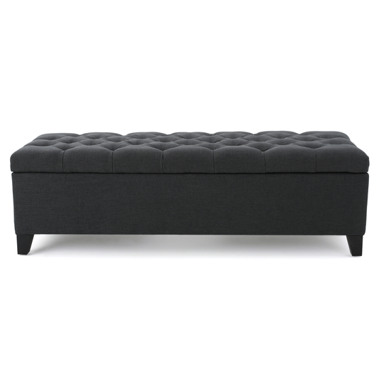 Contemporary Storage Ottoman, 51W x 17.5D x 17H, Button-Tufted, Fabric, Soft-Close, Dark Gray