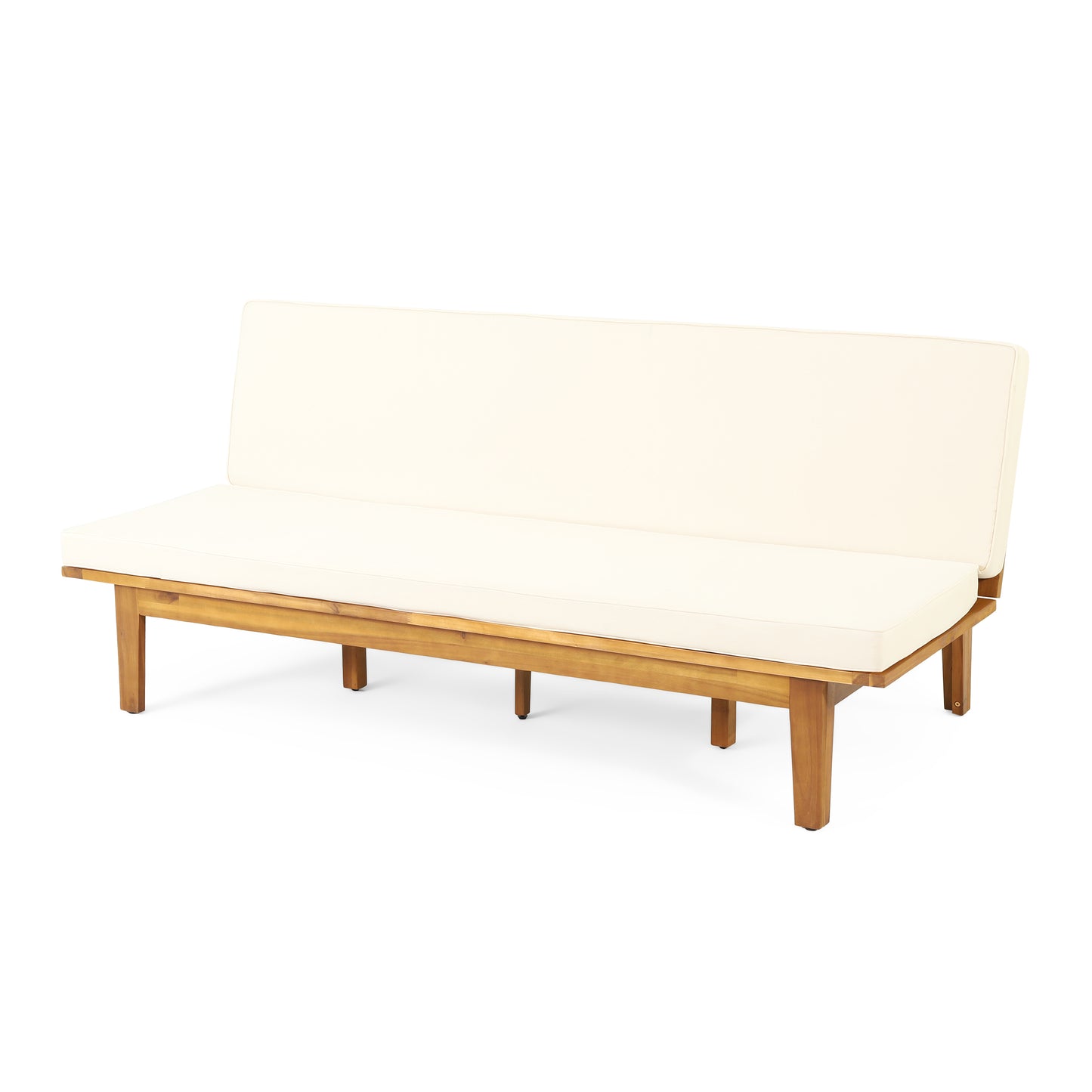 Outdoor Daybed With Convertible Design In Acacia Wood Frame For Patio, 75 Inch Long, 41.25 Inch Wide, Beige