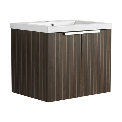24-Inch Wall-Mounted Bathroom Vanity with Soft-Close Doors and Resin Sink for Compact Spaces