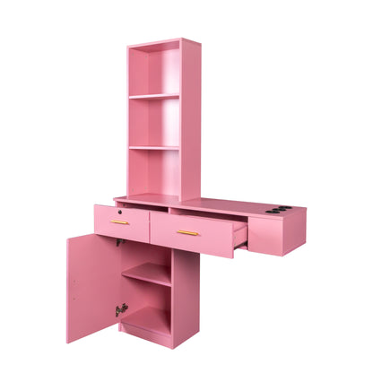 Modern Vanity Desk with Multi-Layer Hair Styling Storage, Compact Makeup Table for Bedroom or Dorm, pink