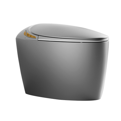 Modern Intelligent One-Piece Smart Toilet with Built-In Bidet, Auto Open/Close Seat, Foot Sensor, LED Night Light, Warm Water & Dryer, Grey Finish
