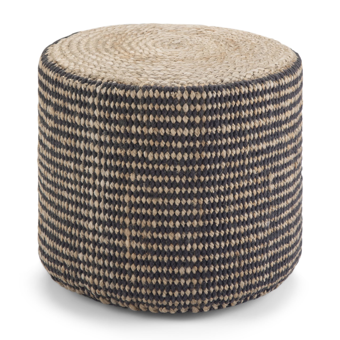 Round Braided Jute Pouf - 18 in Diameter x 14 in Height, Bead-Filled Seating & Accent Furniture - Black