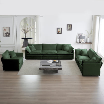 Modular 3-Piece Sectional Sofa Set for Living Room with Extra-Deep Seats, Chenille, Green Chenille