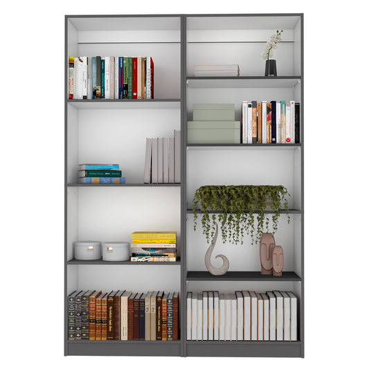 Modern 2-Piece Bookcase Set with 9 Shelves and Storage Cabinet in Matt Gray/White, 49" Wide
