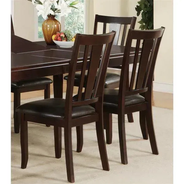 Set of 2 Contemporary Dining Chairs with Slat Back, Faux Leather Cushions, Easy Assembly Brown