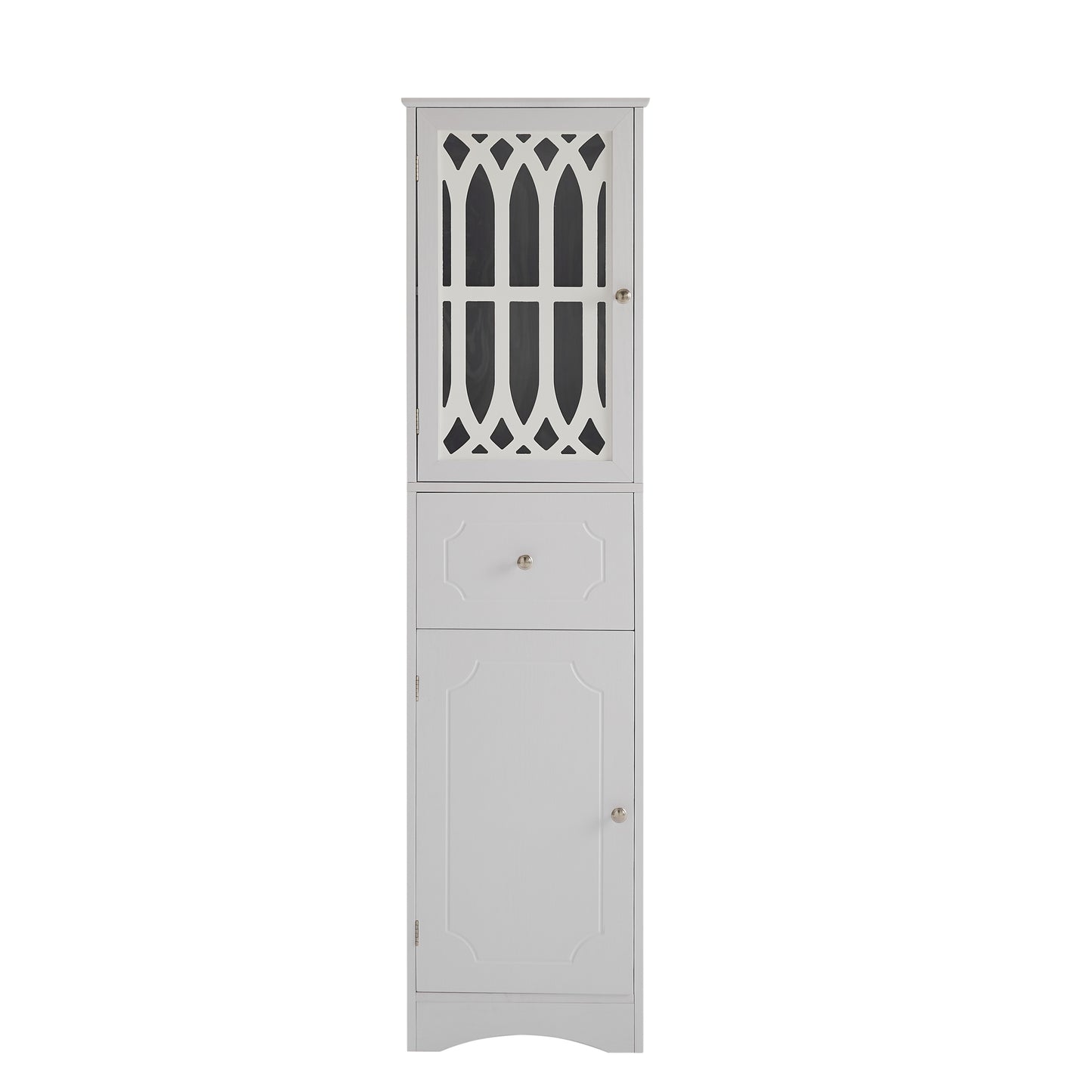 Sleek White Freestanding Bathroom Storage Cabinet with Adjustable Shelves and Drawer