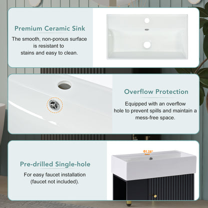 21.6" Modern Black Bathroom Vanity with Left Side Storage and Ceramic Sink