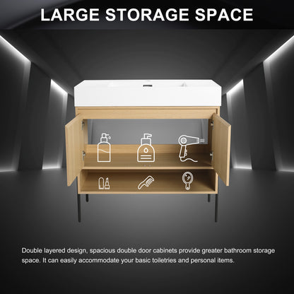36" Modern Oak Bathroom Vanity Set with Easy-Clean Resin Sink and Multi-Layer Solid Wood Cabinet