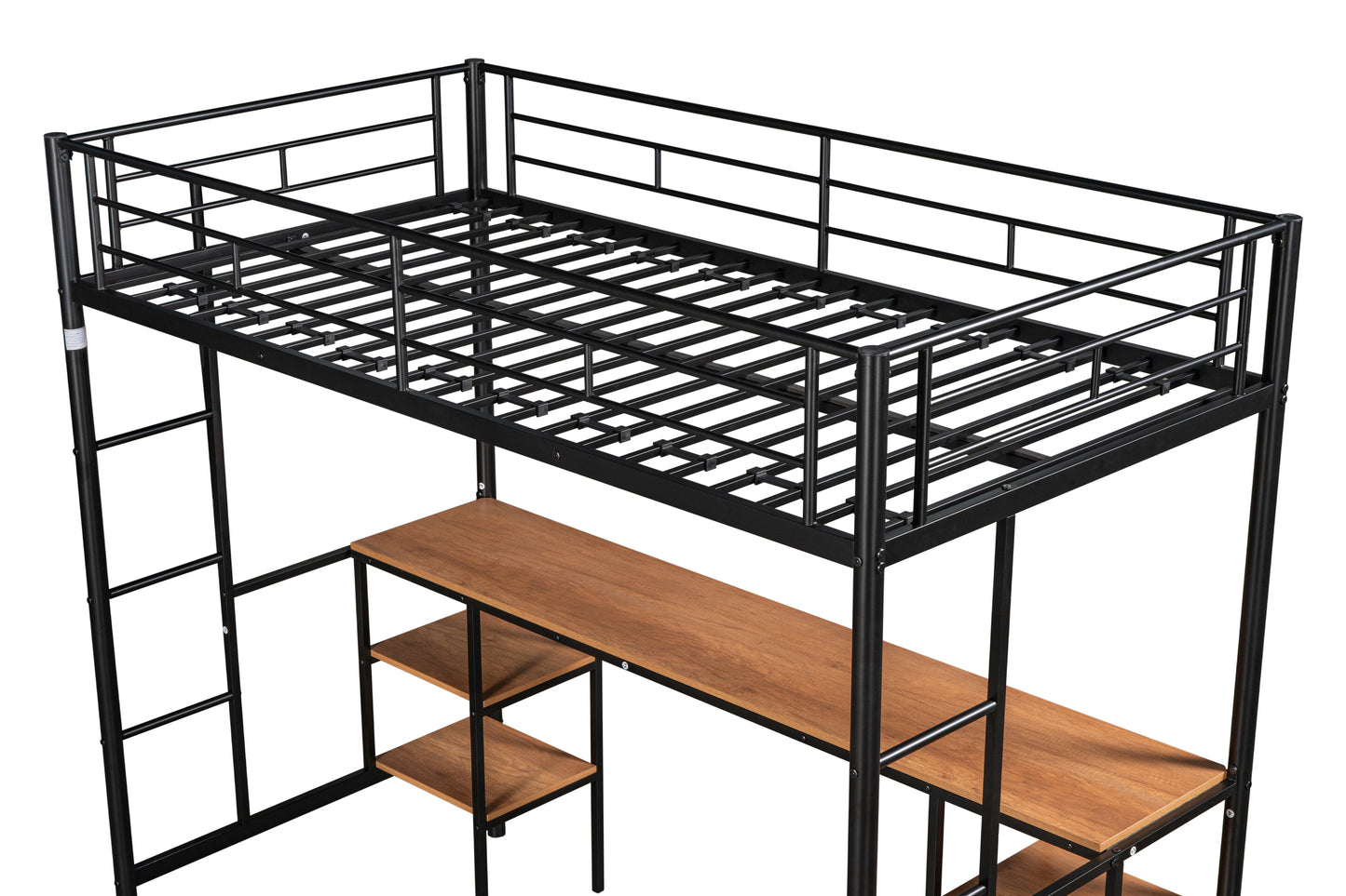 Space-Saving Twin Loft Bed with Integrated Desk & Shelves - Durable Black Metal Design