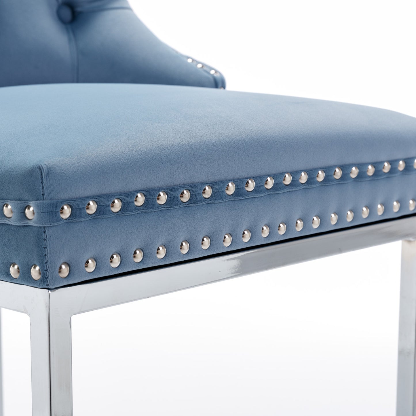 26 Inch Counter Height Bar Stools Set 2 Light Blue Velvet