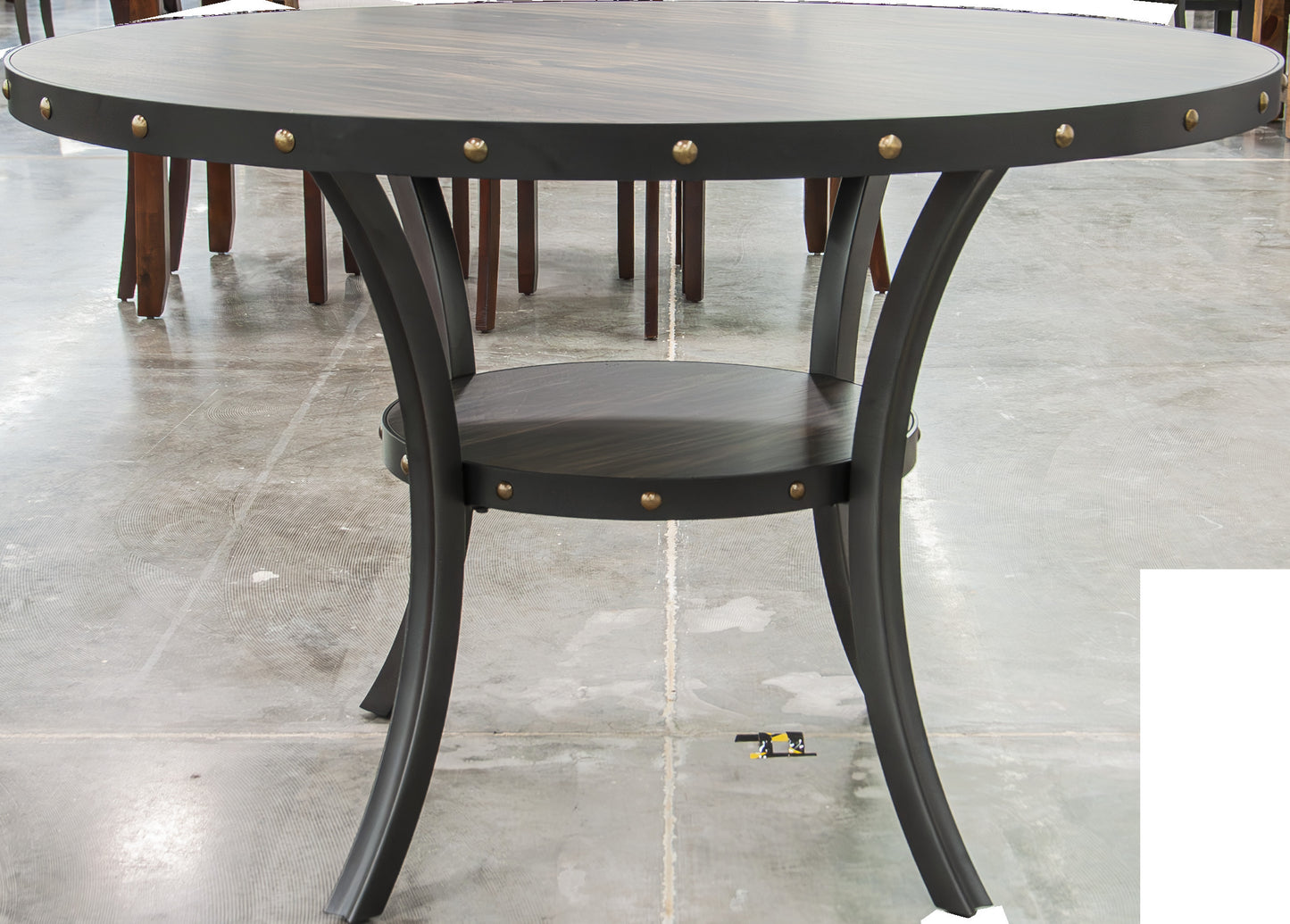 Round Dining Table With Nailhead Trim And Storage Natural