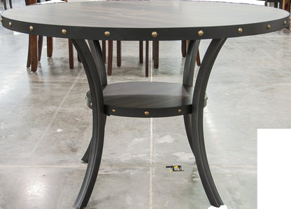 Round Dining Table With Nailhead Trim And Storage Natural