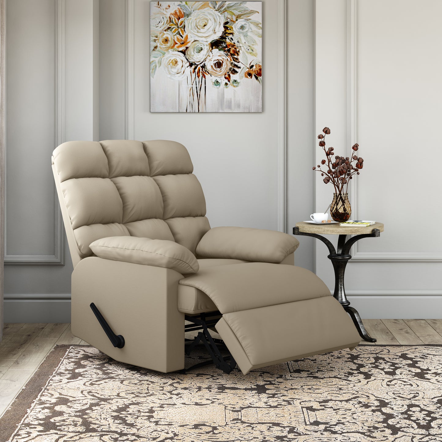 Manual Recliner Chair for Living Room with Full Chaise Pad, Microfiber Upholstery, 300 lb Capacity Khaki