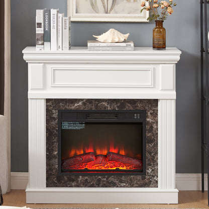 Electric Fireplace Mantel, 41.34W x 14D x 40H, 1,400W, Remote, 3D Flame, 30Min–6Hr Timer, MDF+PB, White