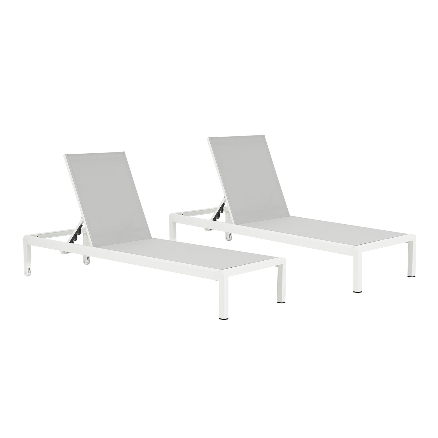 Set Of 2 Aluminum Adjustable Outdoor Chaise Lounge Chairs For Pool And Patio 400 Lb Capacity 77.5 In Gray And White