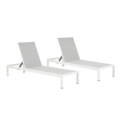 Set Of 2 Aluminum Adjustable Outdoor Chaise Lounge Chairs For Pool And Patio 400 Lb Capacity 77.5 In Gray And White