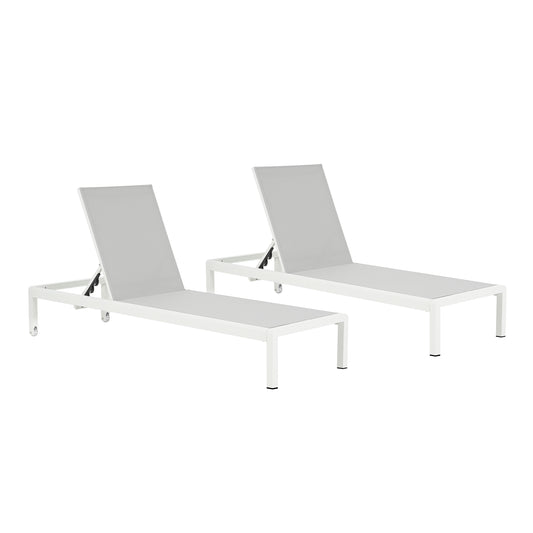 Set Of 2 Aluminum Adjustable Outdoor Chaise Lounge Chairs For Pool And Patio 400 Lb Capacity 77.5 In Gray And White