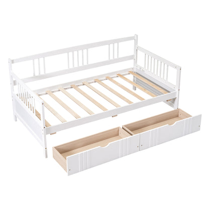 White Twin Size Wood Daybed with Dual Storage Drawers