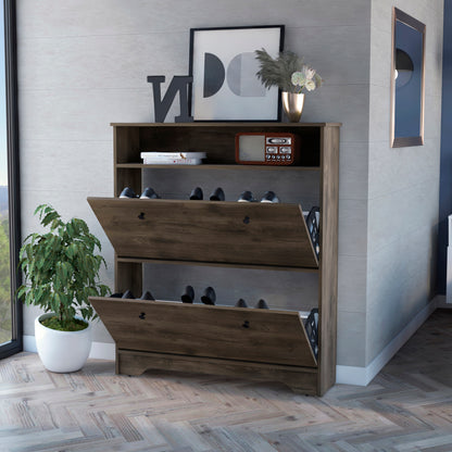 Elegant Dark Brown 2-Tier Shoe Rack with Storage Shelves